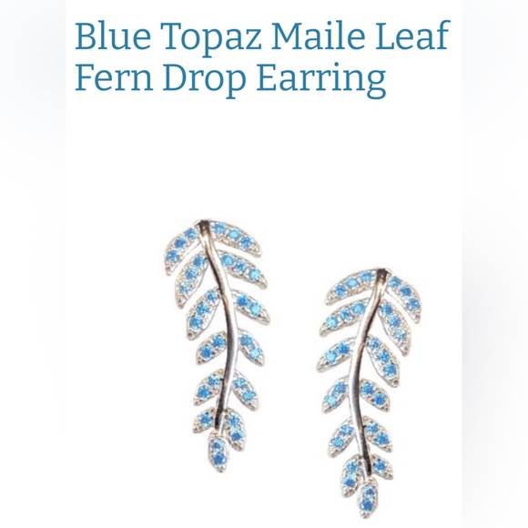 Blue Topaz Maile Leaf Fern Drop Earring - Picture 1 of 5